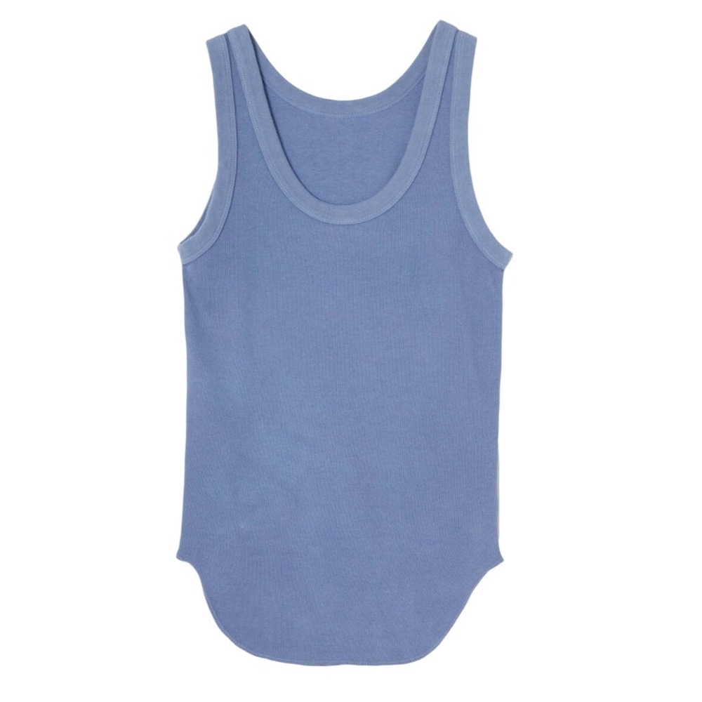 MOUSSY 2Face Tank Blue Ribbed Cotton Spandex Sleeveless Top Made in Japan M‎